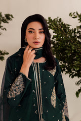 IMPERIAL GREEN EMBROIDERED 3PC Winter Dress FLAT 60%OFF