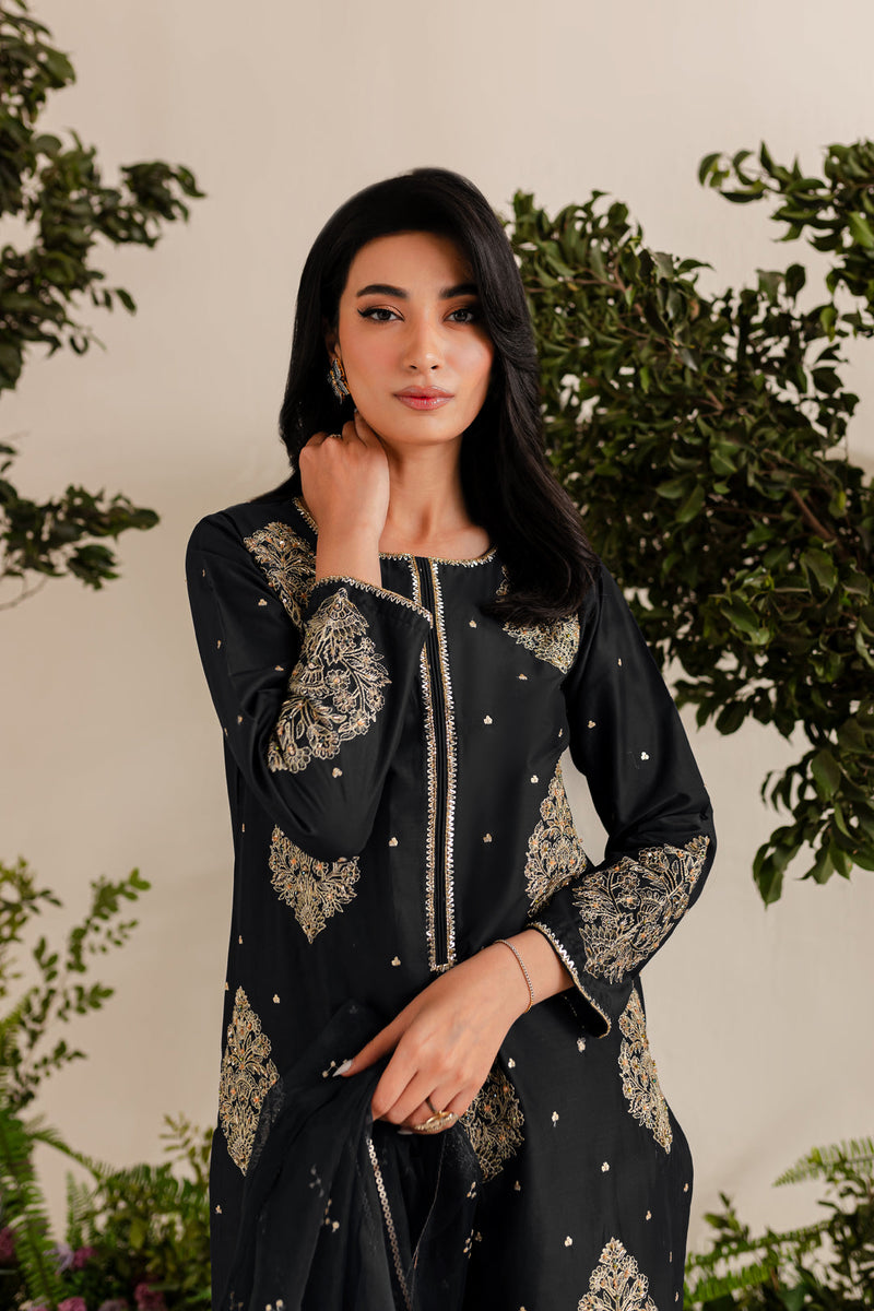 IMPERIAL BLACK EMBROIDERED 3PC Winter Dress FLAT 60%OFF