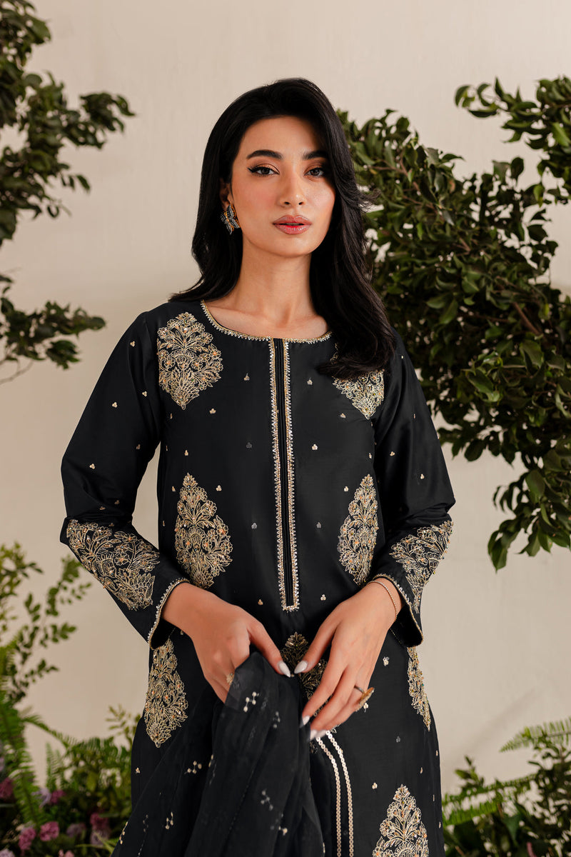 IMPERIAL BLACK EMBROIDERED 3PC Winter Dress FLAT 60%OFF