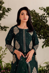 IMPERIAL GREEN EMBROIDERED 3PC Winter Dress FLAT 60%OFF