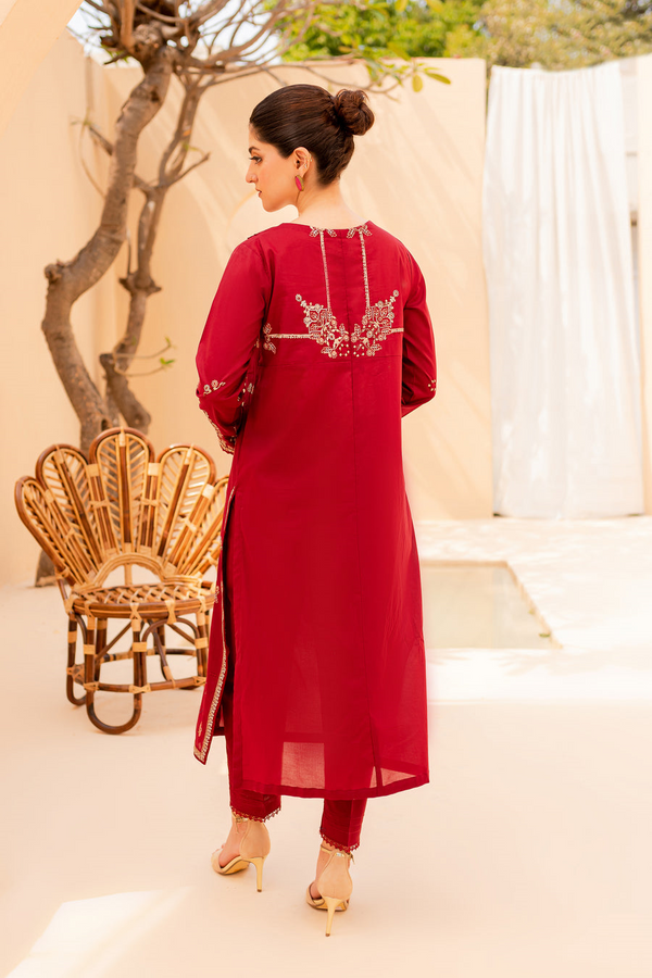 Gharsiah maroon embroidered 2Pc dress for women 