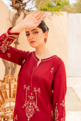 Gharsiah maroon embroidered 2Pc dress for women 