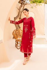 Gharsiah maroon embroidered 2Pc dress for women 