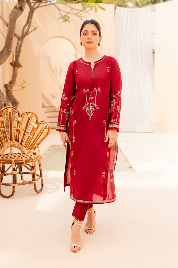 Gharsiah maroon embroidered 2Pc dress for women 