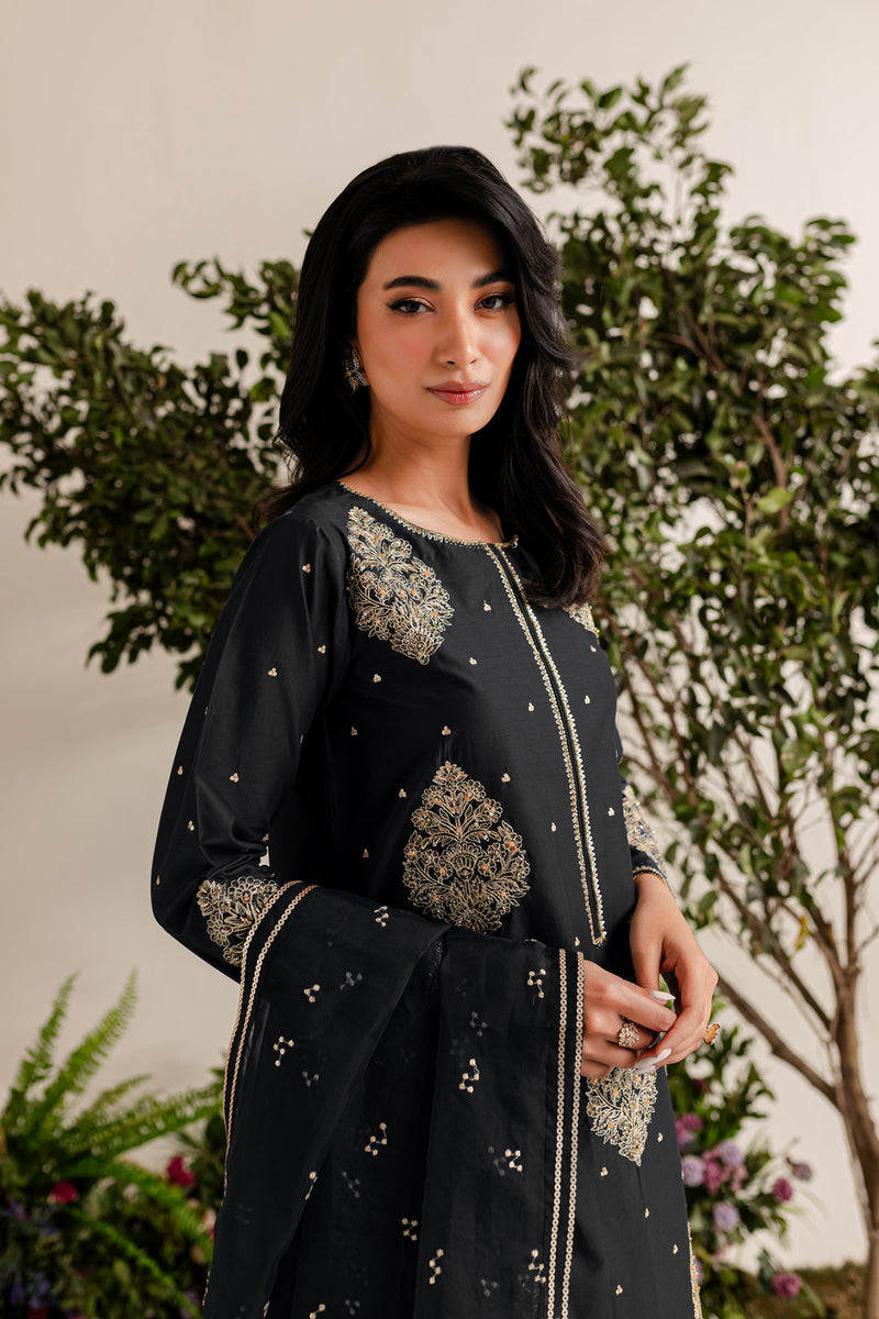 IMPERIAL BLACK EMBROIDERED 3PC Winter Dress FLAT 60%OFF