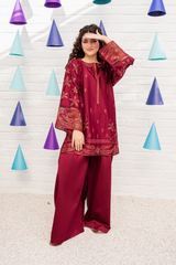 maroon rosewood short shirt and plazo trouser for women 