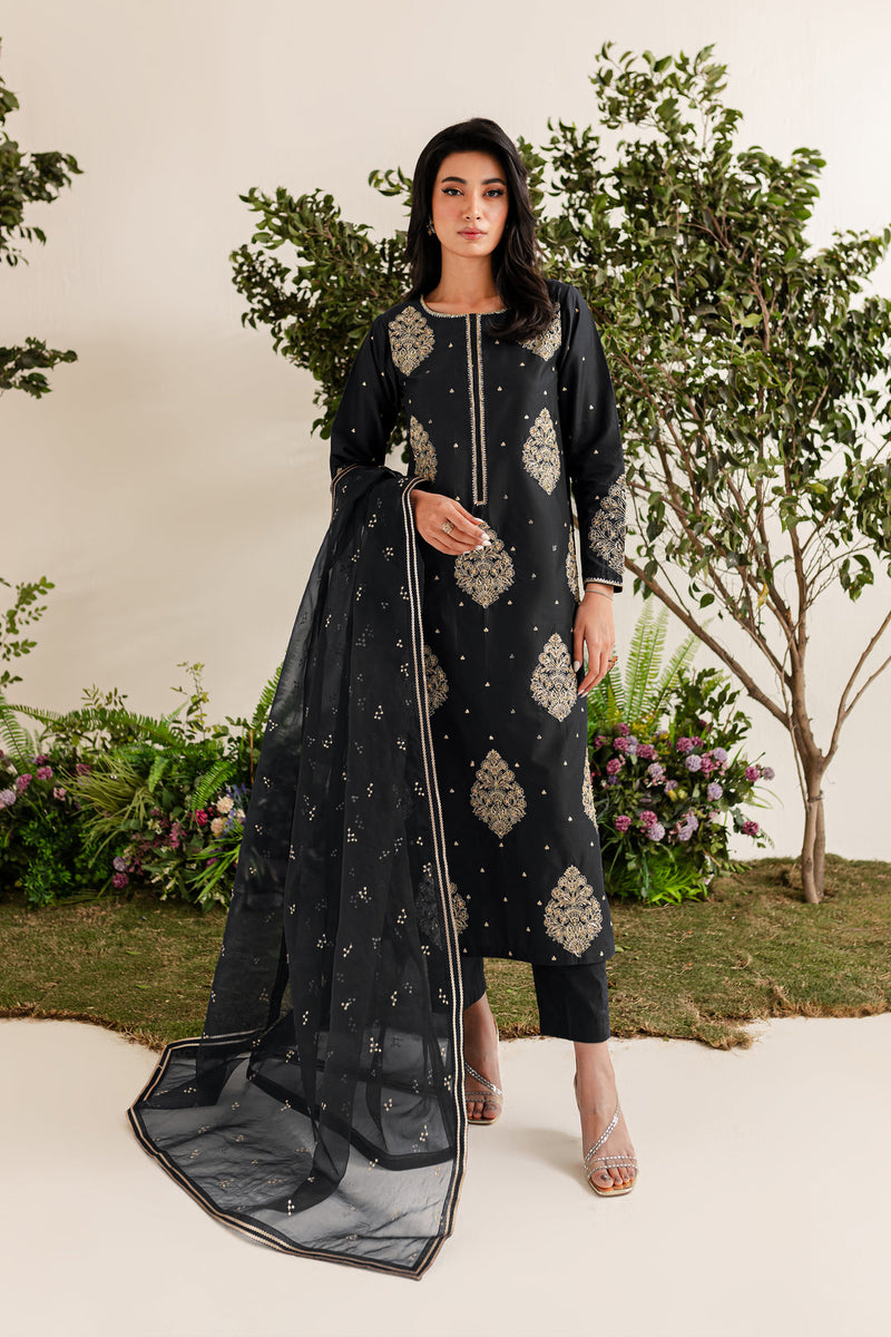 IMPERIAL BLACK EMBROIDERED 3PC Winter Dress FLAT 60%OFF