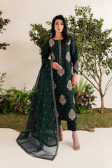 IMPERIAL GREEN EMBROIDERED 3PC Winter Dress FLAT 60%OFF