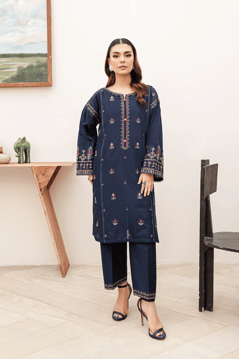 Night Blue color casual Formal embroidered 2Pc