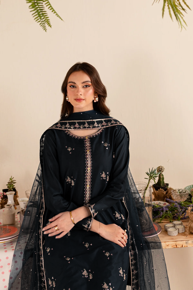 Black Albus Percival 3Pc - Embroidered Cotton Dress