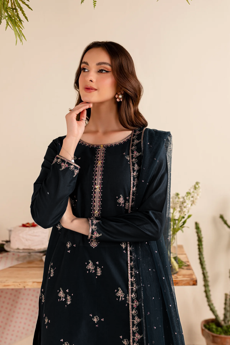 Black Albus Percival 3Pc - Embroidered Cotton Dress