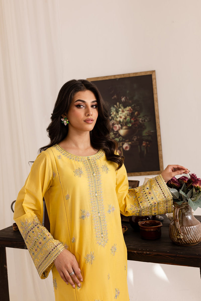 yelow Diyar 2Pc - Embroidered Cotton Dress