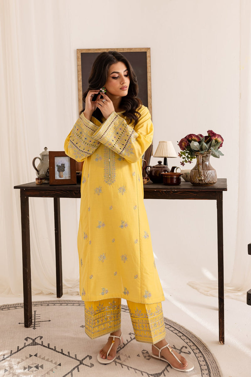 yelow Diyar 2Pc - Embroidered Cotton Dress