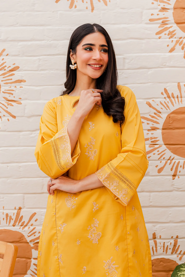 Yellow  long paneled shirt in Cotton