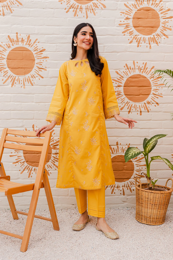 Yellow  long paneled shirt in Cotton