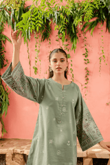 Chippy 2Pc - Embroidered women Batik Dress in tea green color