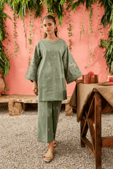 Chippy 2Pc - Embroidered women Batik Dress in tea green color