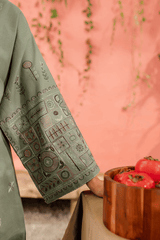 Chippy 2Pc - Embroidered women Batik Dress in tea green color