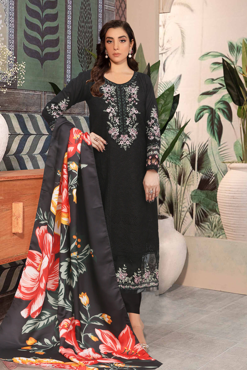 Mahpara Black 3 Pc Embroidered Dhanak(winter) Dress