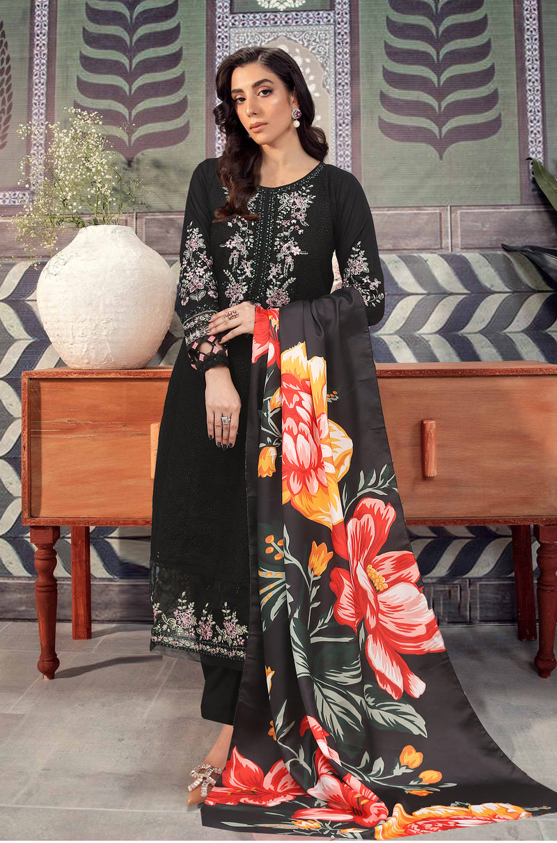 Mahpara Black 3 Pc Embroidered Dhanak(winter) Dress