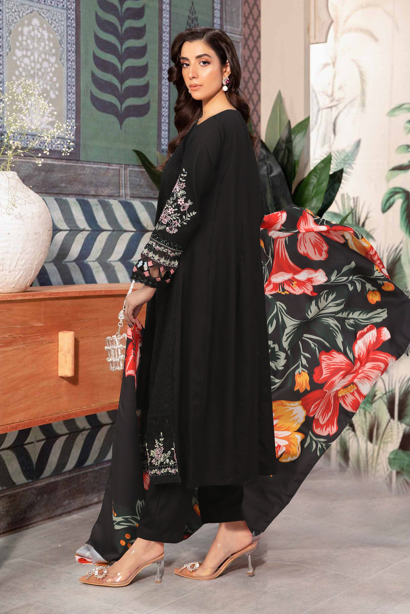 Mahpara Black 3 Pc Embroidered Dhanak(winter) Dress