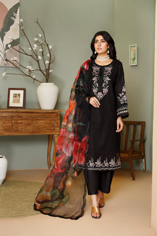 BLACK CHICKEN KARI 3PC EMBROIDERED WINTER DRESS 60% OFF