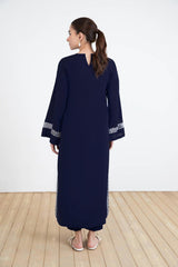 navy blue cotton long shirt dress