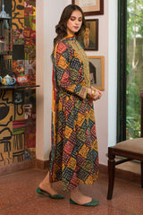 Hania 3Pc Digital Printed with embroidered neck in multi color frock